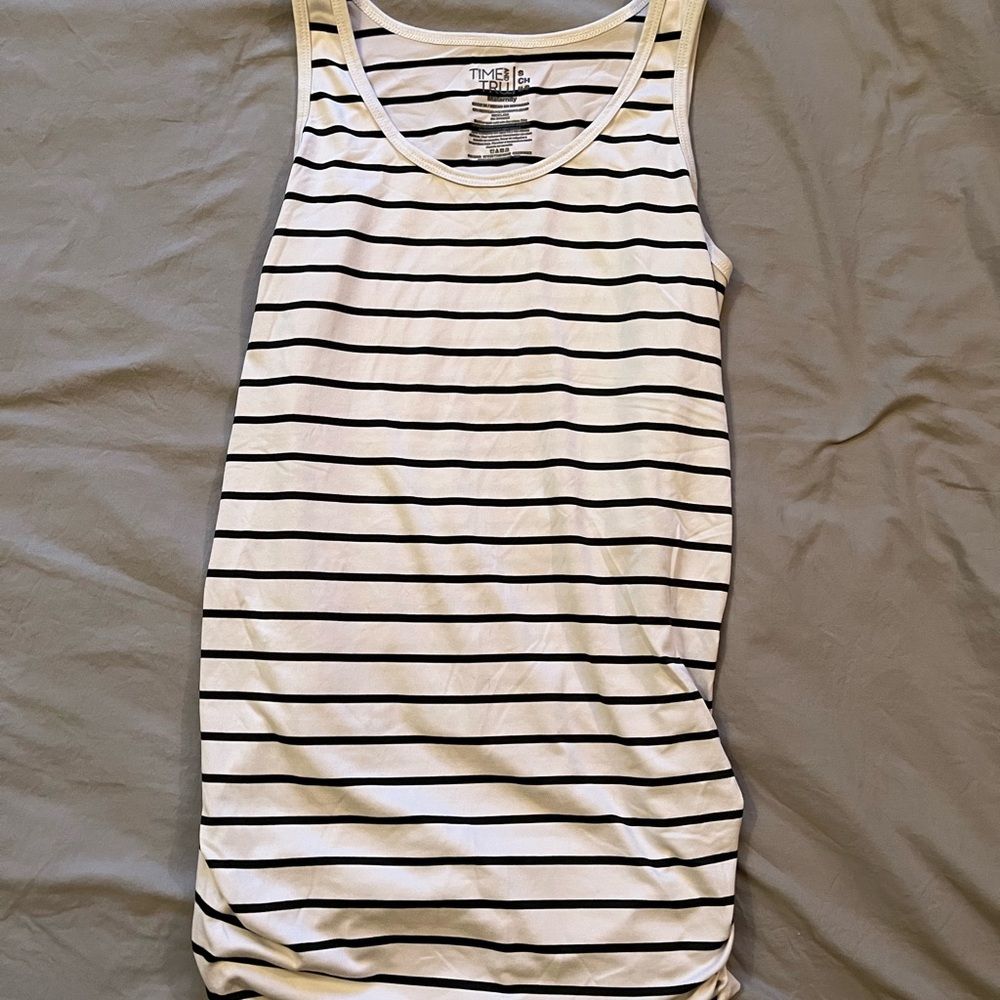 Time and Tru Black and White Striped Maternity Tank Top
